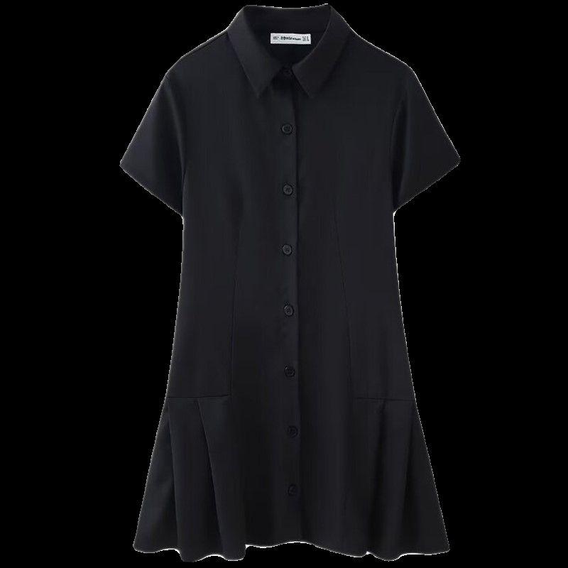 Fashion Style 2024 Summer New Arrival Women's Silm Lapel Decorated Row Button Shirt Pleated Dress 2674782