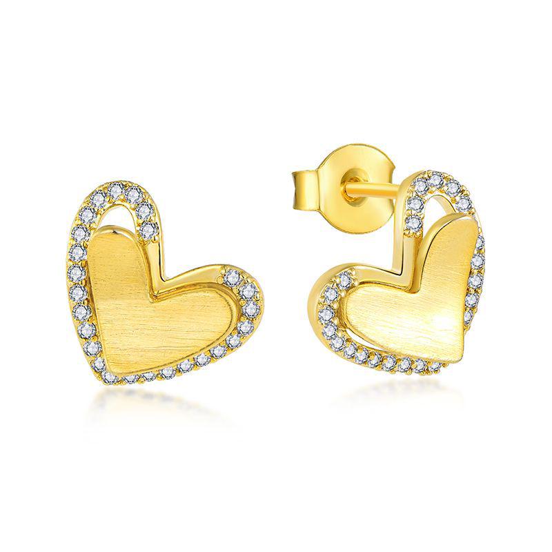 Heart Brushed S925 Sterling Silver Stud Earrings - European & American Light Luxury Style Jewelry 925 Silver