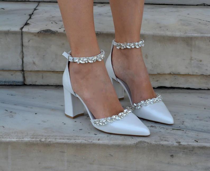 White pointed high heels thick heel spring and summer new rhinestone temperament bag head word with shallow mouth sexy women's shoes