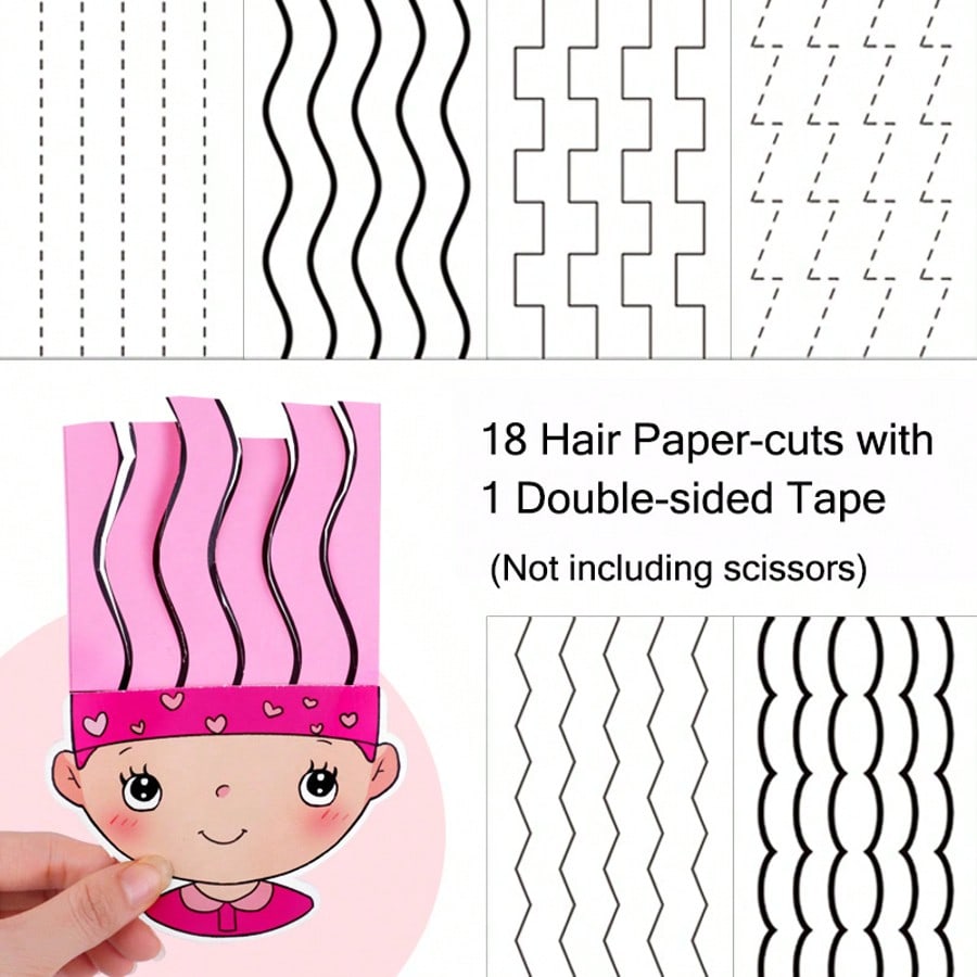 

18pcs/Set Creative Haircut Craft Kit DIY Paper Cutting Set For Barber Pretend Play, Art Projects,Scrapbooking Pink різнокольоровий