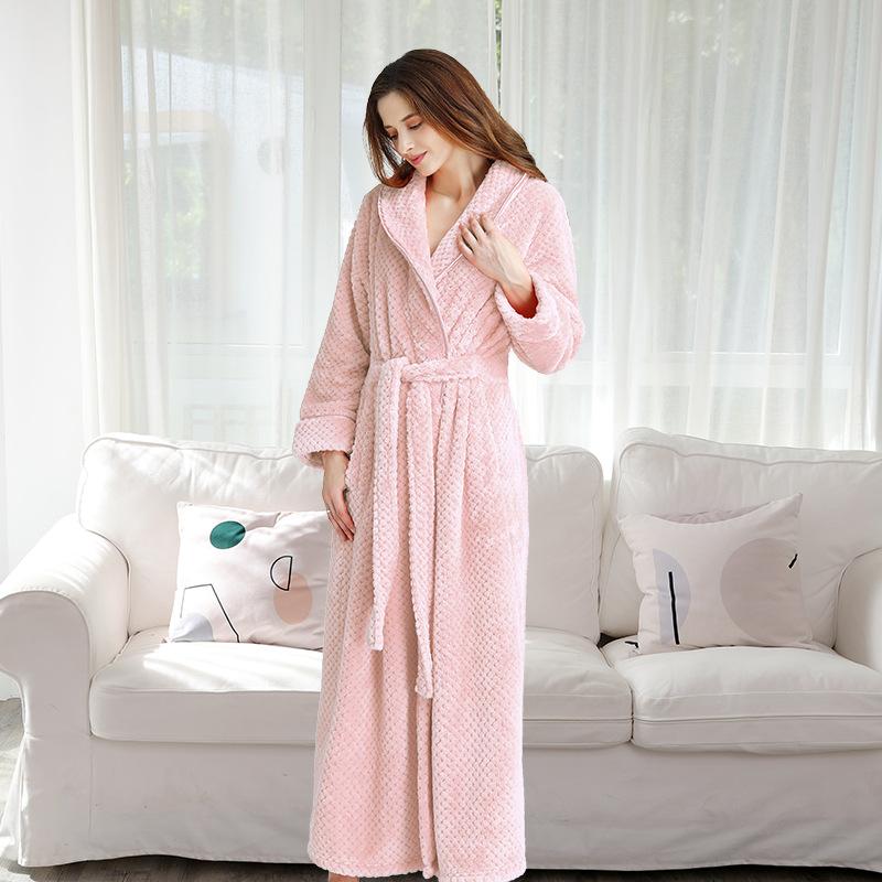 Autumn/Winter Coral Velvet Women's Nightgown Long Flannel Bathrobe for Women with Velvet Thickened