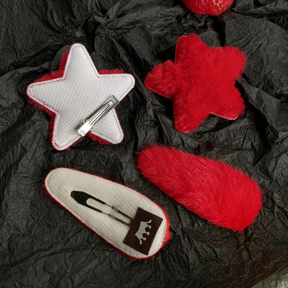 1pair Barrettes New Year Hairpins Waterdrop Star Duckbill Clips Sweet Plush Star Hair Clips Party