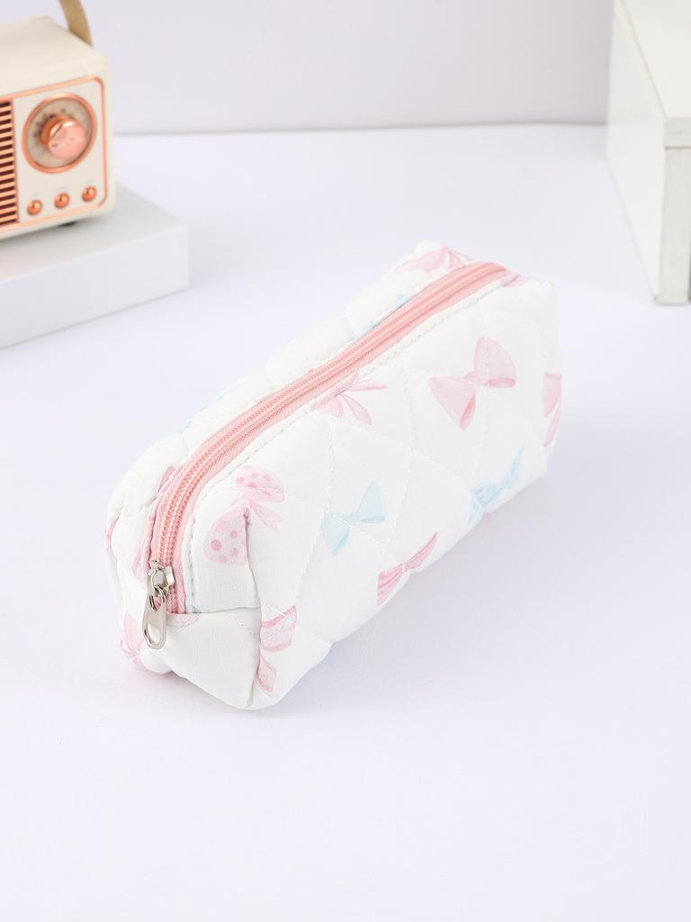 Exquisite flowers and bow pattern creative pencil case, rectangular stationery storage bag, stylish portable school supplies