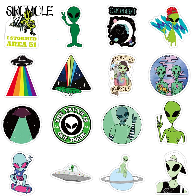 10 30 50PCS Outer Space Stickers Alien UFO Astronaut Green Sticker DIY Toy Laptop Car Motorcyle Notebook Kid Graffiti Sticker F5