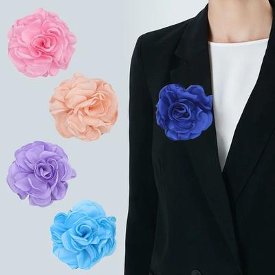 Burnt Edge Flower Pin Fashion Fabric Big Rose Flower Brooch Cloth Art Handmade Lapel Pins Badge Dress Suit Corsage Floral Brooch