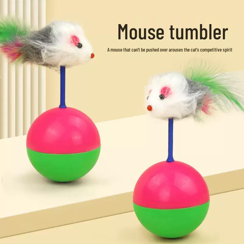 Scratch & Bite-Resistant Cat Teaser Plush Mouse with Colorful Feathers - Interactive Self-Play Toy