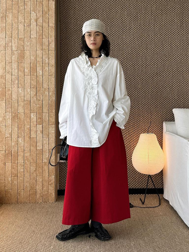 Spring Arrival Women's Beaded Rose Lace Patchwork Shirt