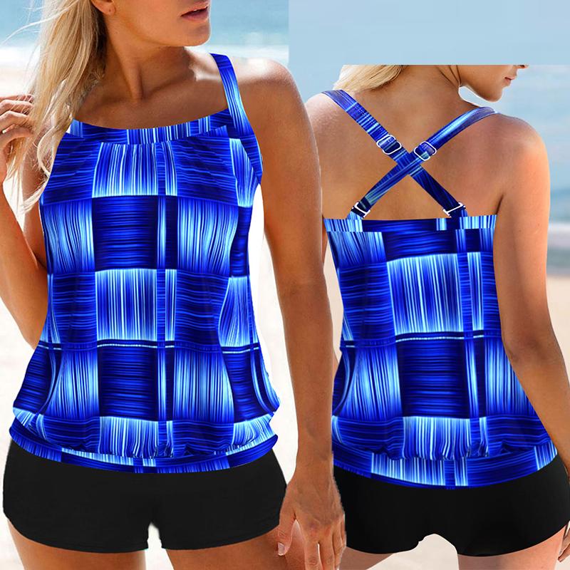 2024 Sexy Print Two Piece New Swimsuit Tankini Large Size Swimwear Women Flower Vintage Bodysuit Swim Beachwear Bathing Suit