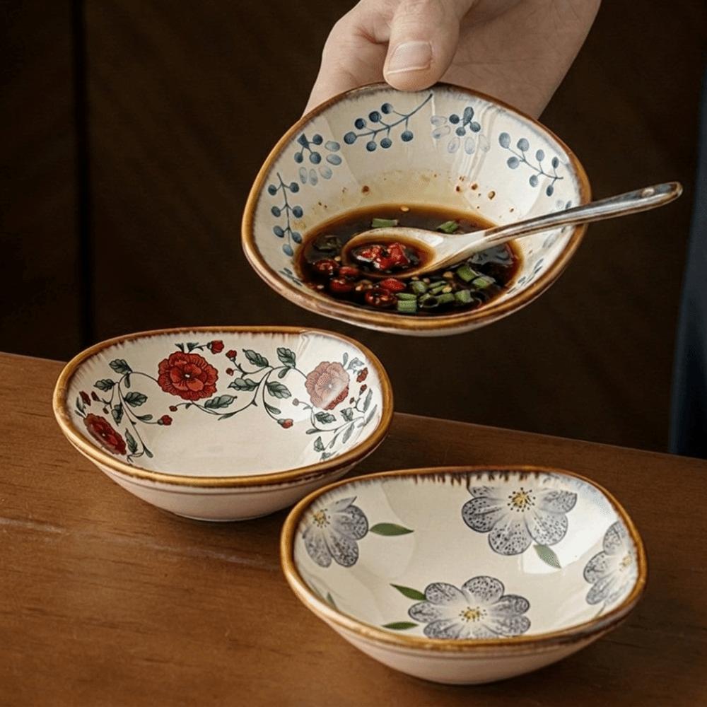 Mini Ceramic Flavor Dish Retro Vinegar Dish Multi-functional Mini Fruits Bowl  Household Use