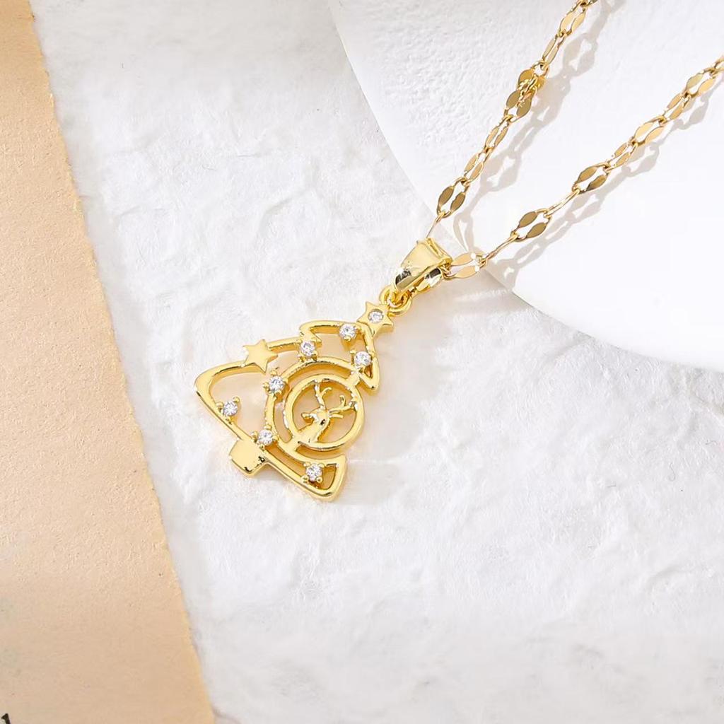 Popular Christmas Series Necklaces: Santa Claus, Peace Tree, Holiday Element Micro-Paved Drip Oil Pendant