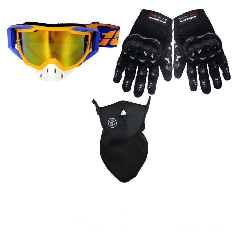 Motorcycle Protective Accessories Combo Riding Goggles Full Finger Gloves Breathable Balaclava Mask for Off-Road Motorbike