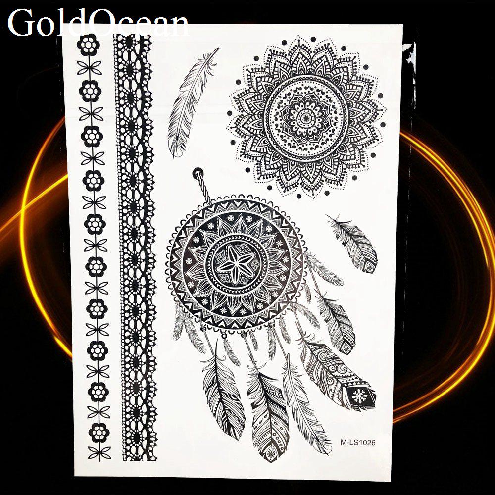1 adesivo per tatuaggio temporaneo con braccio, mandala, henné,  acchiappasogni nero, image size:1000x1000