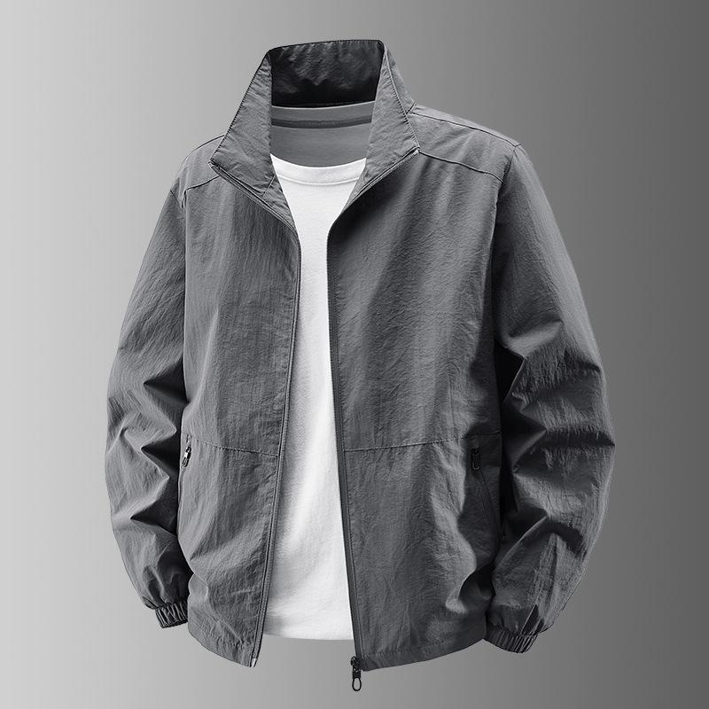 Spring and Autumn New Stand-up Collar Jacket Men's Thin Trench Coat Windproof and Waterproof Outdoor Casual Versatile Men's Jacket