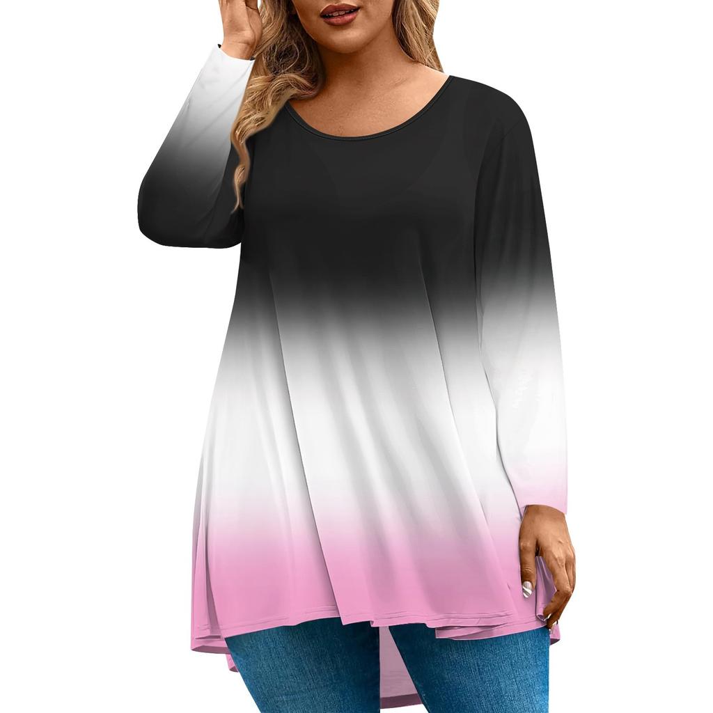 Moda pentru damă, mărime mare, cu gât rotund, cu mânecă lungă, imprimeu casual, pulover, top