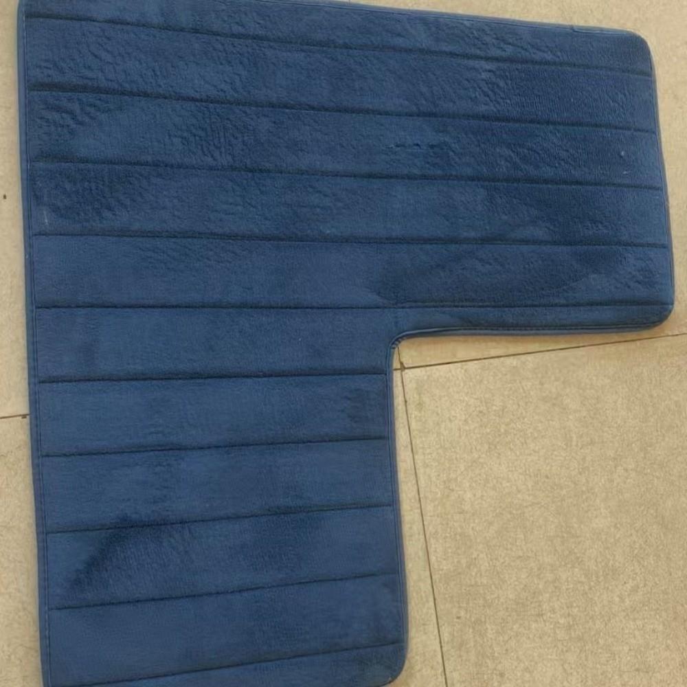 Striped L-Shaped Bathroom Floor Mat Coral Velvet Non-Slip Doormat Absorbent Foot Mat Shower Room