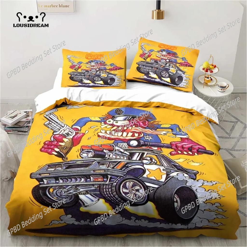 3D Print Fashion Rat Fink Bedding Set,Duvet Cover Comforter Bed Set Quilt Cover Pillowcase,King Queen Twin Size Boys Girls Adult