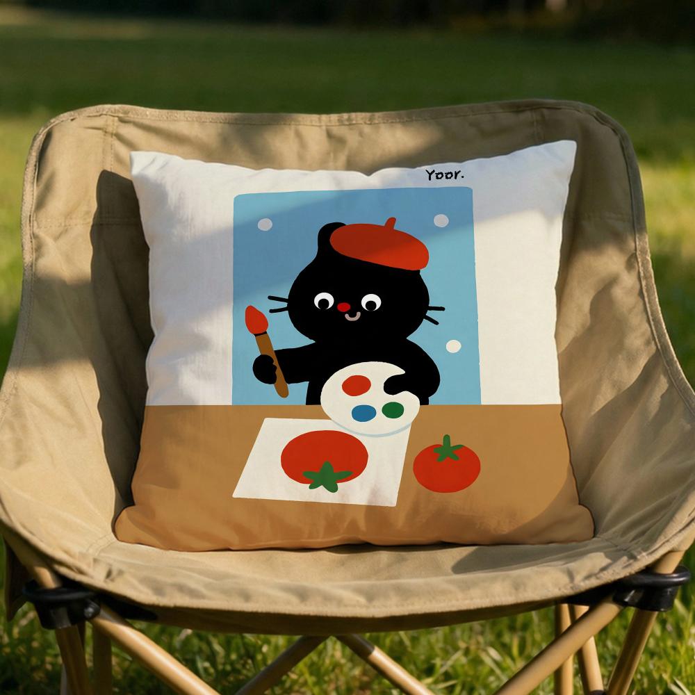 Cartoon Cat Cushion Cover Soft Reversible Durable Pillow Cover MultiScene Use for Home Car Daily Comfort