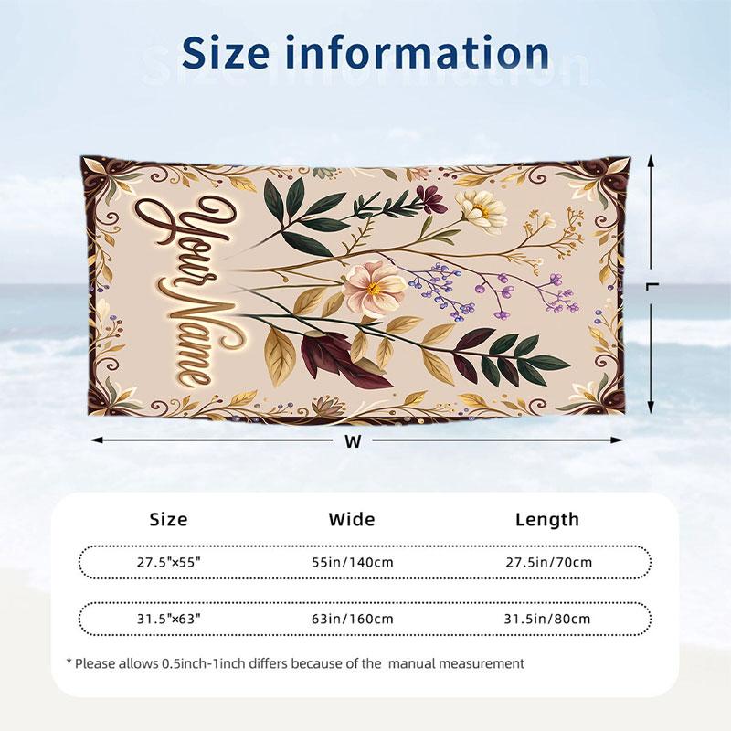 Floral Garden Theme Beach Towel Personalized Custom Name & Text Soft Quick Dry Beach Towel for Swimming Travel