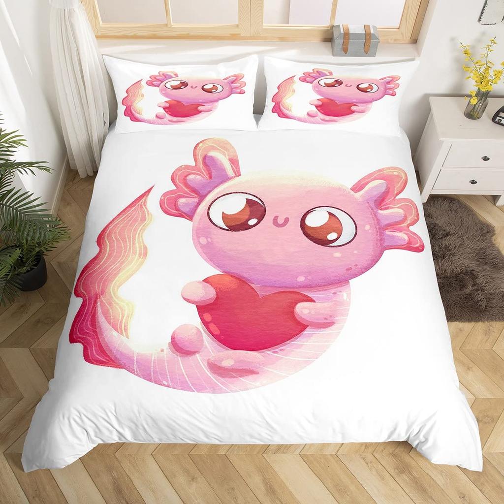 Pink Cartoon Animal King Queen Duvet Cover Kawaii Panda Pattern Bedding Set For Kids Girls Wildlife 2/3pcs Polyester Quilt Cover