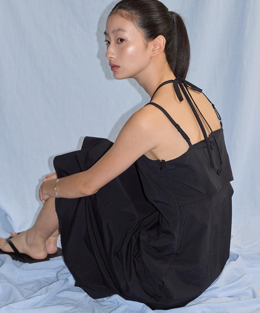 CITYBREEZE New Nylon Ribbon Strap Long Dress_Black