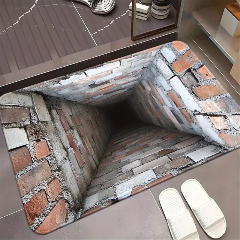 3D Optical Illusion Rug Nonslip Floor Mat for Indoor and Outdoor Use Cave Stone Visual Illusion Doormat for Living Room