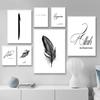 Black and White Art Canvas Painting Unframed Letters Pen Feather Printed Wall Art Pictures Living Room Decor Home Decor Canvas Art No Frame