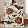 Halloween Pumpkin Bat Blanket, Retro Cottagecore Fall Decor Throw Gift