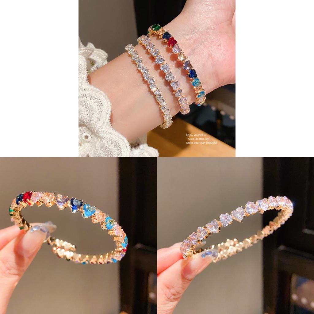 Copper Zircon Heart Open Bracelet For Women Fashion Jewelry Gift For Ladies