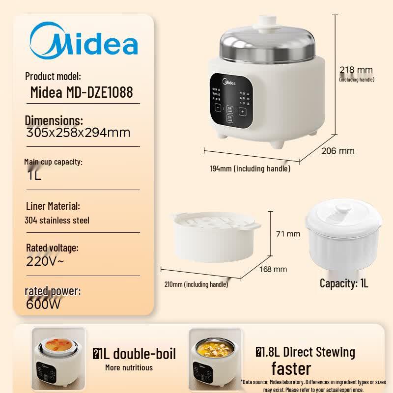 Midea Multi-functional Electric Stew Pot with Steamer CN plug (adapter included)