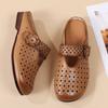 Damen Sommer Leder Ausgeschnitten Baotou Hausschuh Weiche Sohle Rutschfest Blume Retro Outdoor Halbschuh Flache Sohle Runde Zehen Sandale