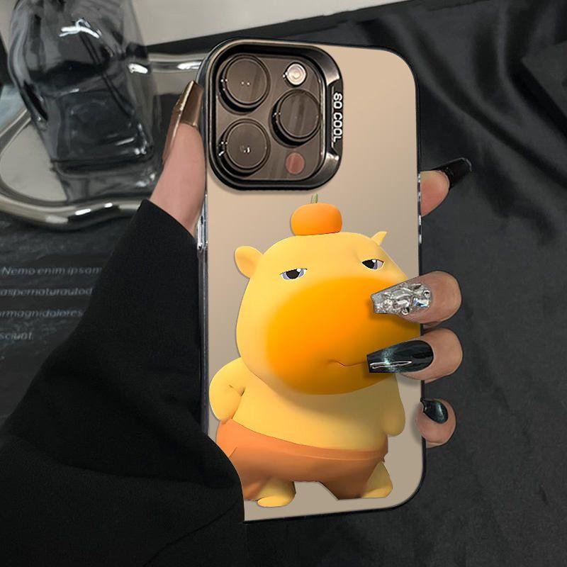 

Cute Orange Topped Hippo Clear Phone Case For iPhone 15/14/13/12 - Cartoon Cover iPhone 13 PRO MAX чёрный