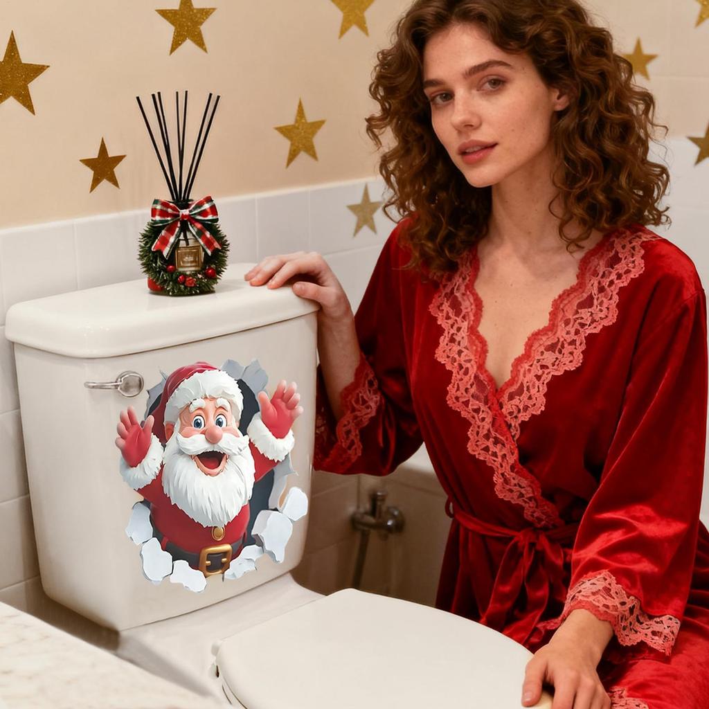 Christmas Stickers Santa Claus Self-Adhesive Decals Funny Holiday Stickers Christmas Decorations for Toilet Bathroom Kitchen