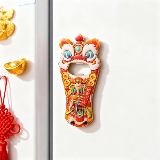 Chinese Style Lion Bottle Opener Refrigerator Magnet God of Wealth Cartoon Lion Fridge Magnet Bottle Opening Tool Home Decoration