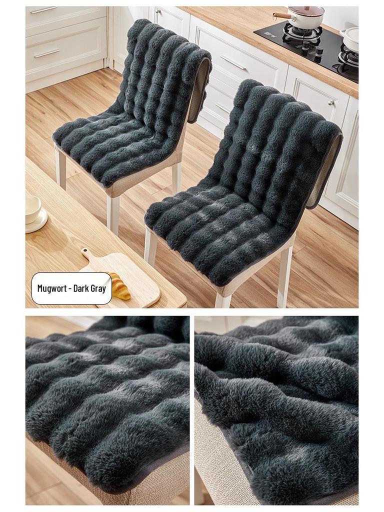 Winter Plush Non-Slip Thick Chair Cushion with Integrated Backrest for Living Room, Dining, and Office