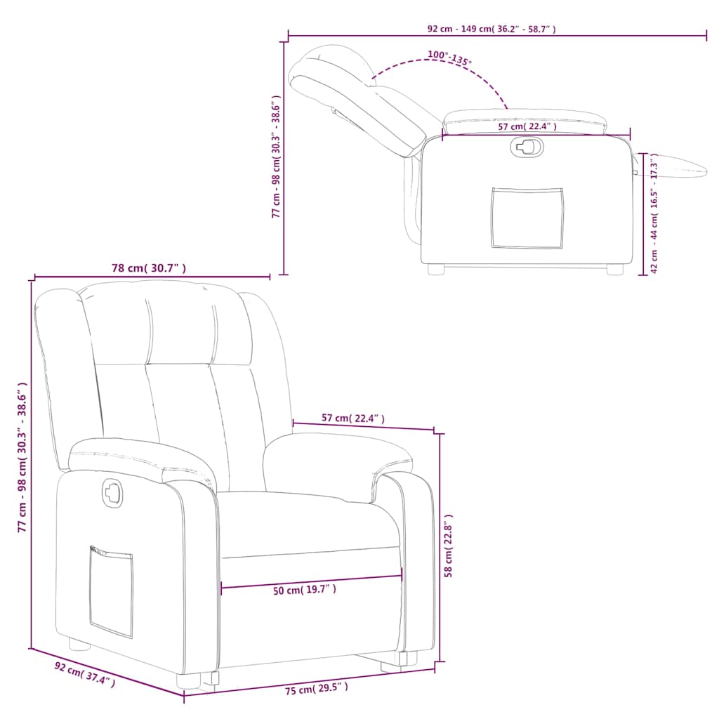 Recliner Chair with Rising Function Burgundy Fabric
