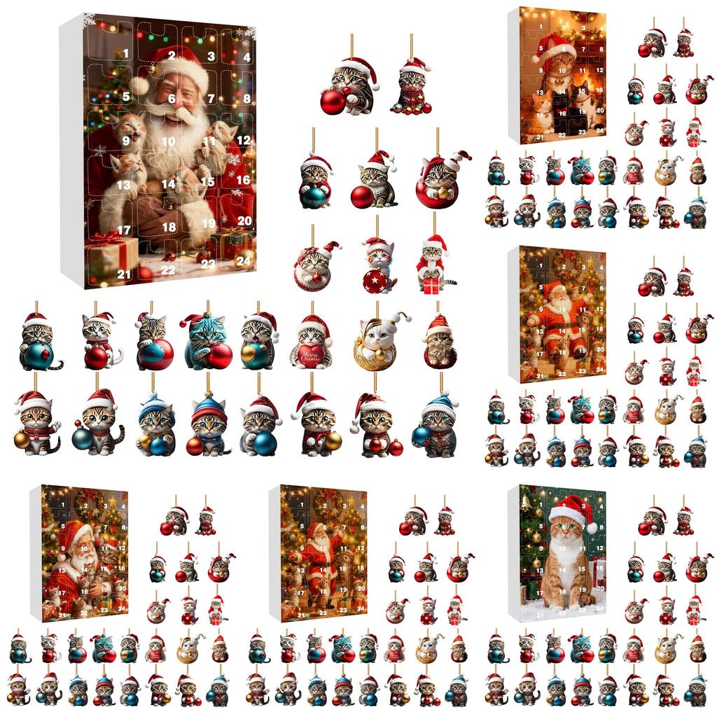 Christmas Countdown Calendar Featuring Adorable Cat Acrylic Decorations For Holiday Gift Giving