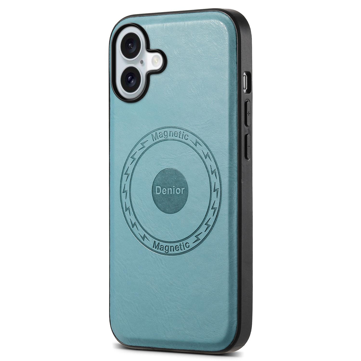 

DENIOR A10 for iPhone 16 Plus Case Leather TPU PC Hybrid Phone Cover Compatible with MagSafe Blue