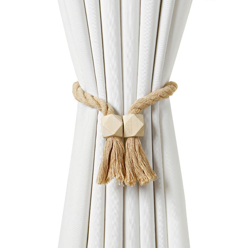 2Pcs Magnetic Wooden Tassel Window Curtain Curtain Holdbacks Bathroom Shower Curtain Accessories Home Decor Curtain Buckles