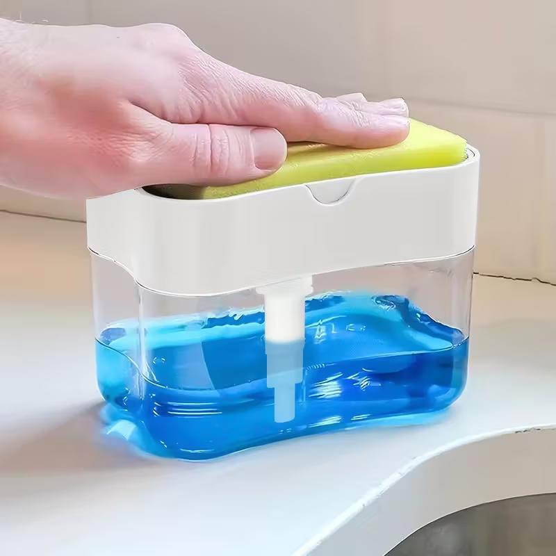 Dispenser Sapone per Cucina con Portasponge Pompa Manuale Sapone per Piatti Dispenser Sapone per Lavello in ABS Organizer da Bancale