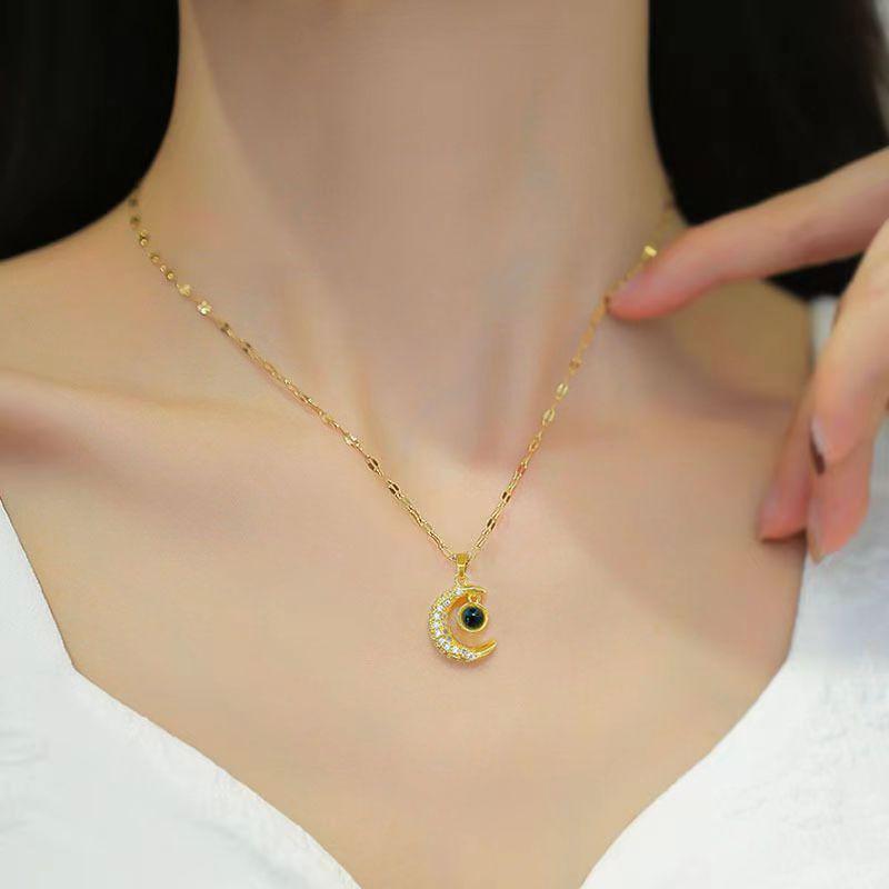 Colorfast 100 Languages Moon Projection Necklace for Women - Versatile Clavicle Chain, Ideal Birthday Gift