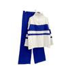 Women's Lounge Sets 2 Piece Outfits Zip POLO V Neck Knitted Pullover Sweater Tops Wide Leg Pants Sets Tracksuit Chunky Fall Winter Sweatsuit for Women