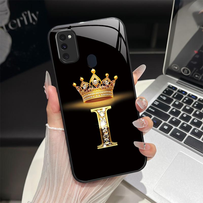 Für Samsung M21 M31 M21S M31S Hülle Modische Buchstaben Hartes Gehärtetes Glas Rückseitenabdeckungen Für Samsung Galaxy M30s M 31 M 21 Handyhülle