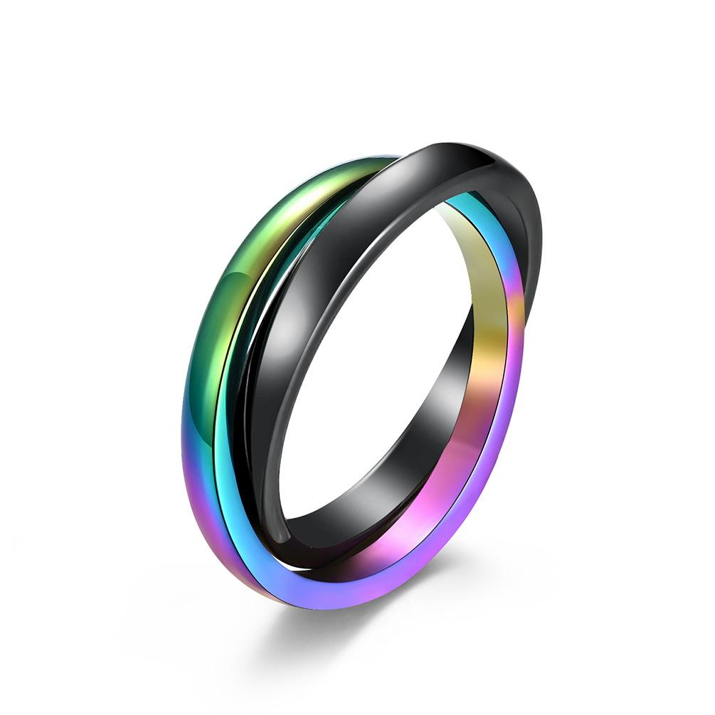 

Новое титановое стальное керамическое двойное кольцо двойное кольцо двухцветное кольцо кольцо переплетение одинарное кольцо для пары влюбленных 8#