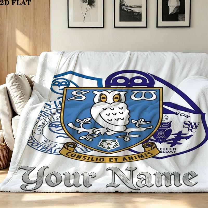 1PC Sheffield Wednesday Football Club Custom Name Patterned Flannel Blanket Suitable For All Seasons for Home Decor Warmth and Comfort Gifts Holiday P