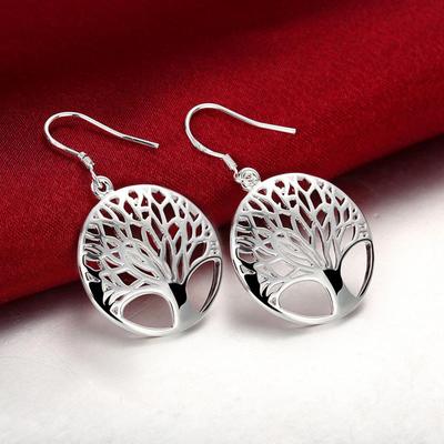 Orecchini pendenti a forma di albero circolare in argento sterling 925, gioielli di moda
