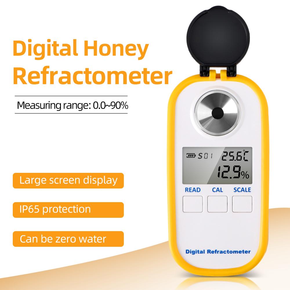 

0.0-90.0% Honey Refractometer LCD Digital Brix Tester ATC Refracto Meter Sugar Content Meter Refractive Index Analyzer with Box