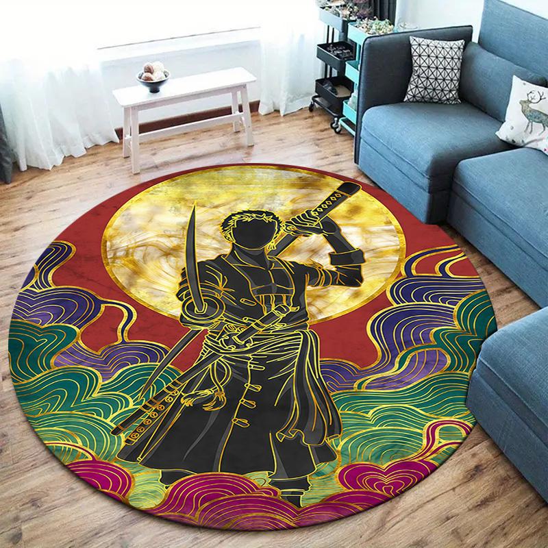 One Piece Roronoa Zoro Round Area Rug Carpet Rug For Living Room Bedroom Sofa Playroom Decor Nonslip Floor Mat