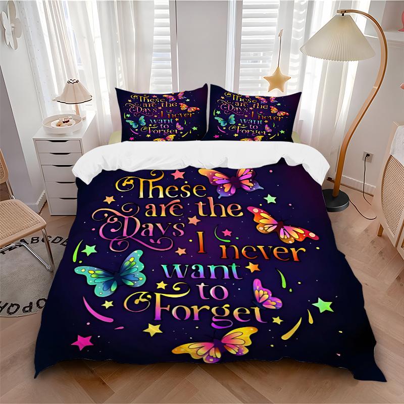 3-teiliges Buntes Schmetterlings-Ideen-Patchwork-Set Cartoon-Thema Bett-Patchwork-Set Süßes Charakter-Schlafzimmer-Dekoration Bett-Patchwork-Set Vier Jahreszeiten (1 Decke + 2 Kissen
