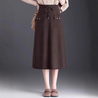 High Waist Elegant Woolen Knit Skirt with Pockets - Autumn/Winter 2025