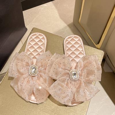 Fashion New Silk Toe Exposed Slippers for Summer Home Soft Soled Sandals for Women Fashion Luxury Women's Shoes Non-slip Slippers